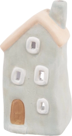 Candelero de cerámica en forma de casita gris