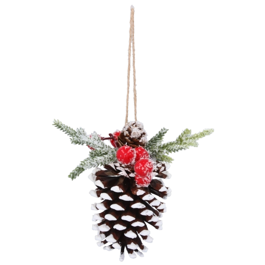 Adorno navideño colgante piña marrón con acentos rojos 20 cm