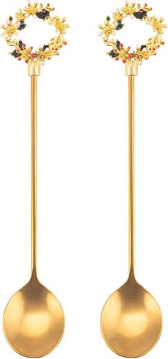 Juego de cucharillas navideñas para té en color dorado con motivo de corona, 2 uds.