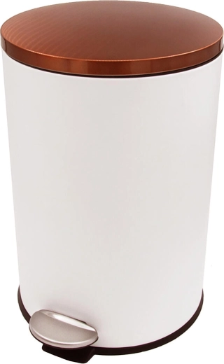 Papelera con pedal 20 l redonda blanca con tapa color cobre