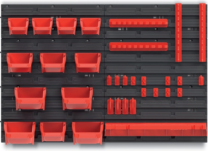 Panel colgante con 12 cajas, juego de ganchos BINEER y estante BINNER