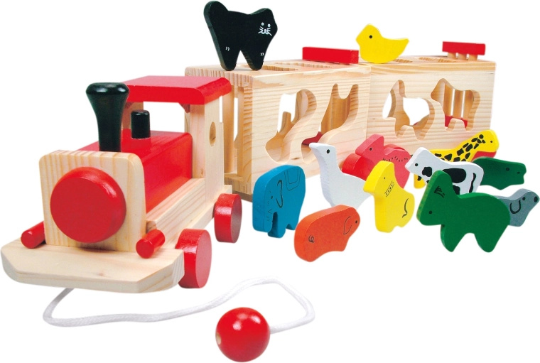 Tren de madera Bino con animalitos