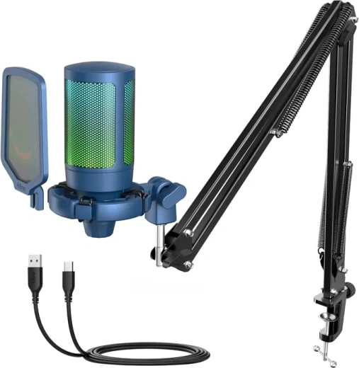 Micrófono USB gaming Fifine AmpliGame A6T azul
