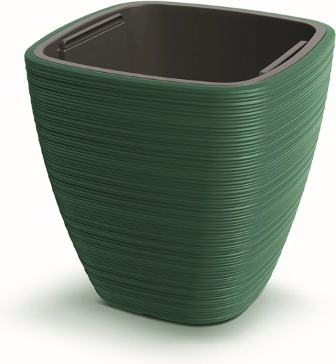 Maceta Vena Square 28,9 cm verde oscuro con inserto interior