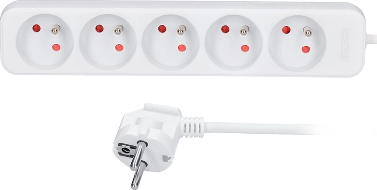 Cable alargador Solight 2 m, 5 tomas, blanco