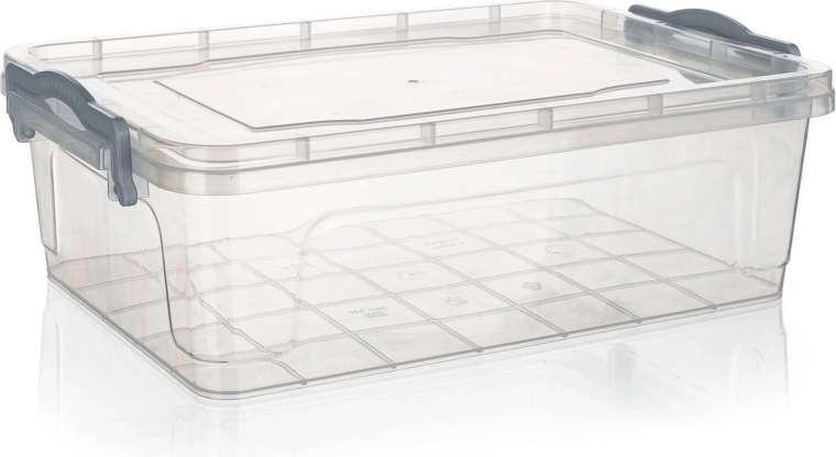 Caja de almacenamiento Gema 7 l con tapa y clips, transparente