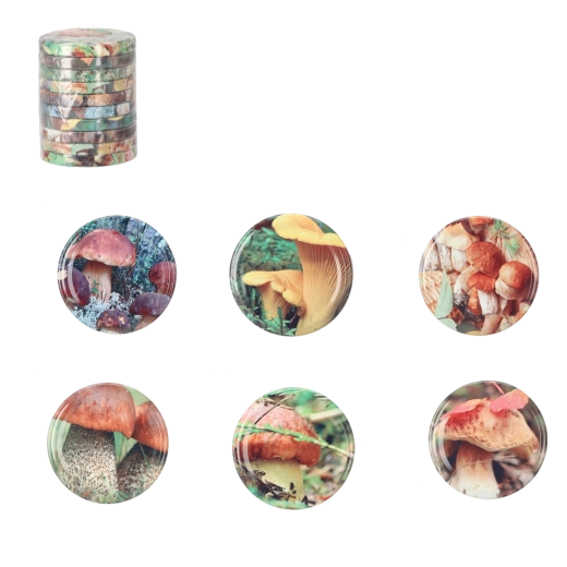 Juego de tapas metálicas Twist-off de 66 mm con motivo de setas, 10 uds.