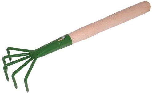 Garra de jardín con 5 púas y mango de madera 24 cm