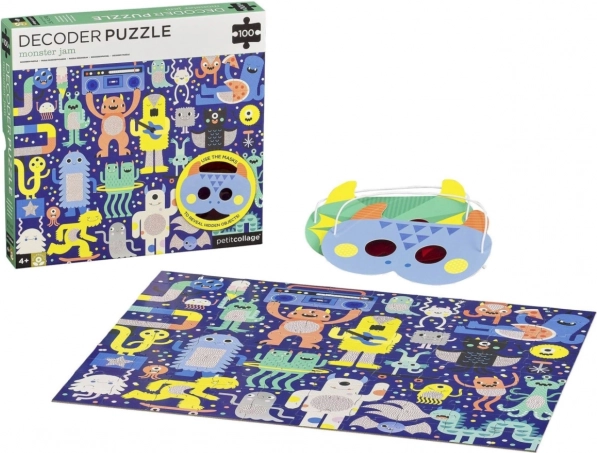 Puzzle Petit Collage Monstruos 100 piezas con máscaras 3D