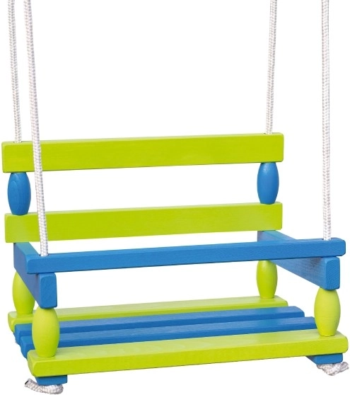 Columpio de madera para niños 40 × 30 cm, capacidad 80 kg – Azul-verde