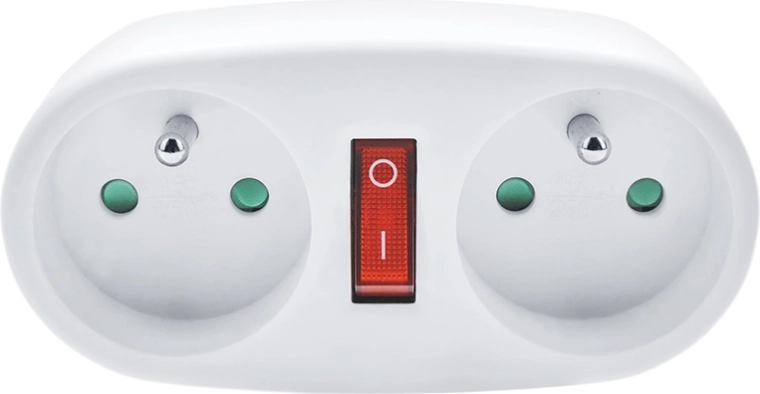 Solight adaptador de enchufe 2 x 10 A con interruptor, blanco