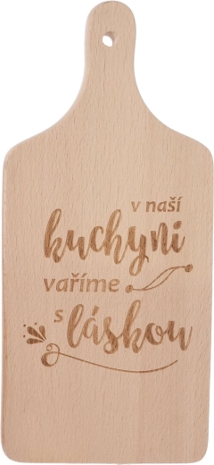 Tabla de cortar de cocina de madera con la inscripción “en nuestra cocina” 14 × 30 cm