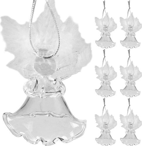 Angelitos de cristal con alas blancas para árbol de Navidad, 6 uds
