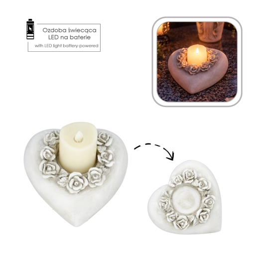 Decoración LED para tumba con forma de corazón y rosas