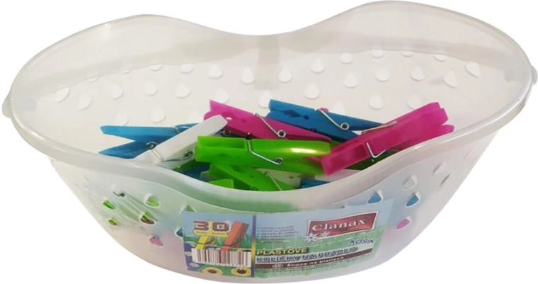 Pinzas para la ropa en cestita, mix de colores, 30 uds