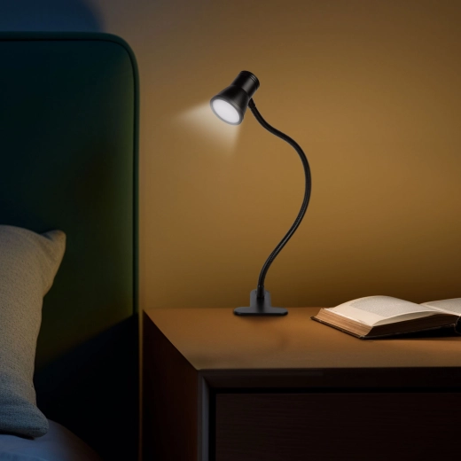 Lámpara LED de escritorio flexible con pinza y alimentación USB