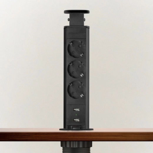 Regleta empotrable abatible con enchufes y USB