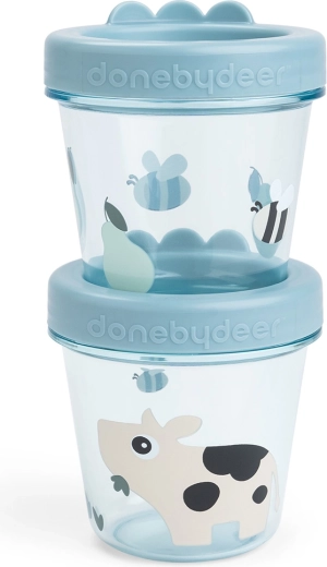 Done by Deer recipientes para comida infantil Tiny farm azules 2 uds