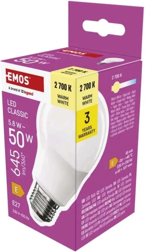 Bombilla LED Classic A60 E27 5,8 W blanco cálido