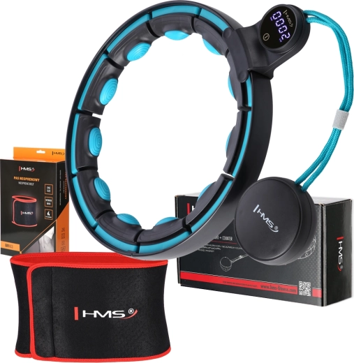 Set de hula hoop de masaje con peso y cinturón adelgazante negro/turquesa