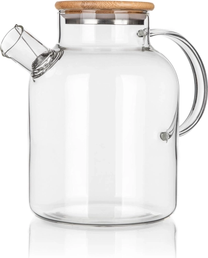 Jarra de vidrio para té y café Rino 1,5 l con tapa de bambú