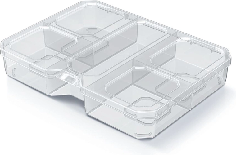 Organizador SQR box 19,3 × 14,7 × 3,5 cm con 5 compartimentos, transparente