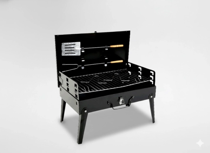 Parrilla turística plegable con forma de maletín con cubiertos 43 × 26,5 × 46,5 cm