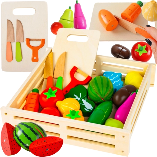 Verduras y frutas de madera para cortar en caja Kruzzel (34 piezas)