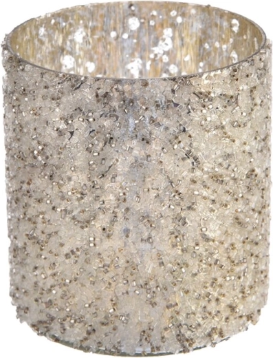Portavelas de cristal con cuentas doradas para vela de té 7 × 7 × 8 cm
