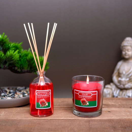 Set de velas aromáticas y varillas perfumadas de manzana y canela