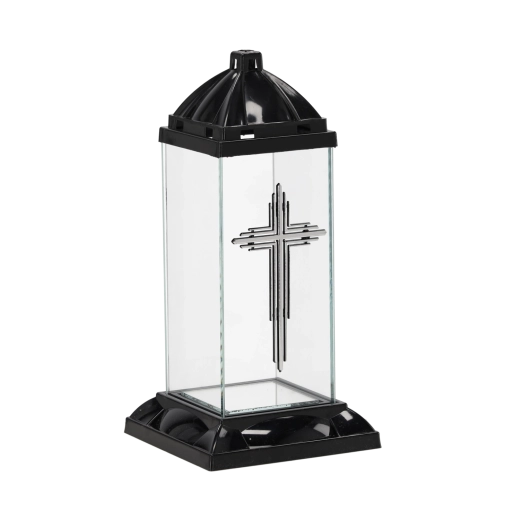 Farol funerario cuadrado con cruz negro 32 cm