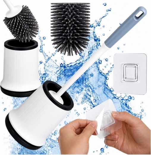 Cepillo de WC de silicona blanco con soporte (de pie y colgante) - 1 pieza