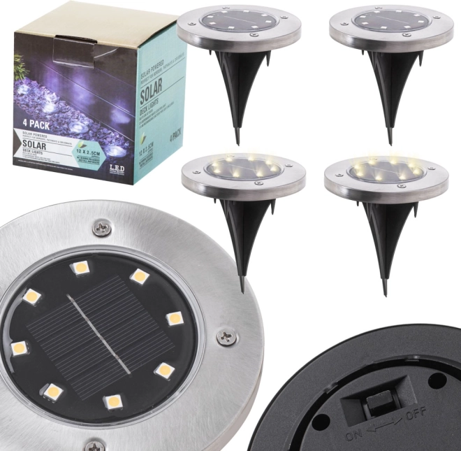 Luces solares empotrables de suelo para jardín y entrada con sensor crepuscular, 8 LED, 4 uds., blanco frío