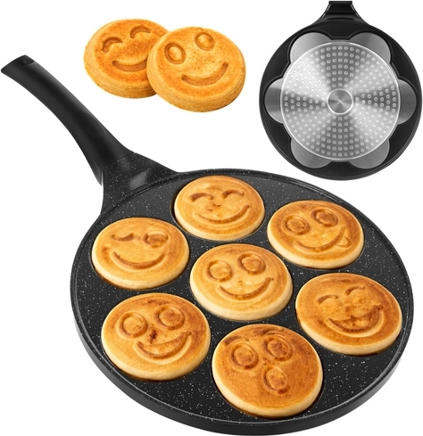 RUHHY sartén para tortitas y huevos con caritas sonrientes 26,5 cm, antiadherente, inducción