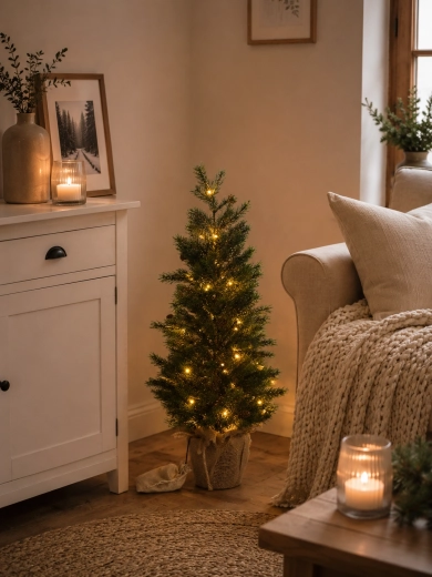 Arbolito de Navidad artificial de 70 cm en maceta con iluminación LED