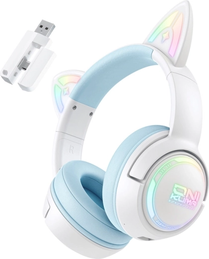 Auriculares gaming inalámbricos ONIKUMA con orejas de gato, azul