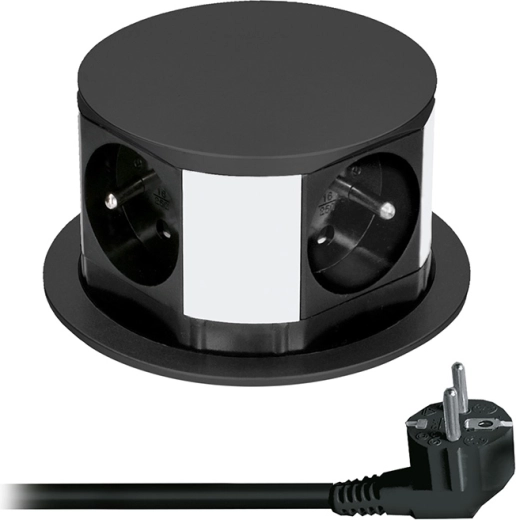 Solight bloque retráctil de enchufes para encimera 4× 230 V, negro, 2 m