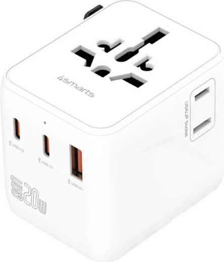 Adaptador de viaje 20W GaN NOMAD con 2x USB‑C y 1x USB‑A