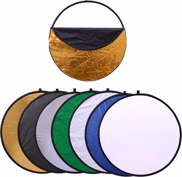 Reflector fotográfico plegable 7 en 1, redondo de 60 cm con difusor
