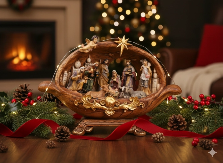 Belén navideño con forma de gruta 33,5 × 9,5 × 23 cm