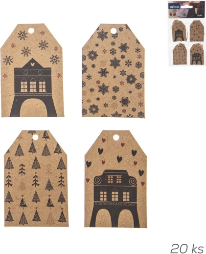 Etiquetas navideñas de papel para regalos con casitas, 20 uds.