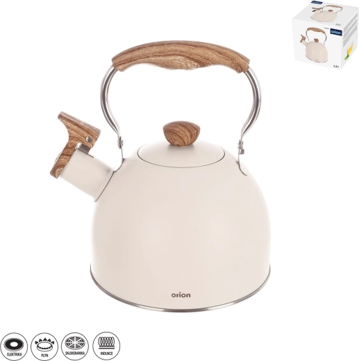 Tetera de acero inoxidable con silbato beige 1,5 l