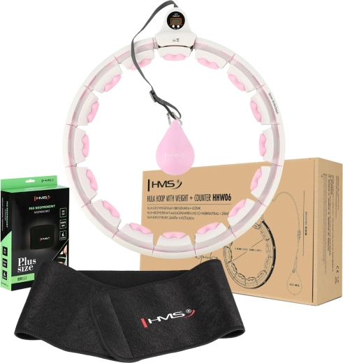 Juego de aro de masaje con peso y contador HMS HHW06 + cinturón adelgazante de neopreno BR163 rosa