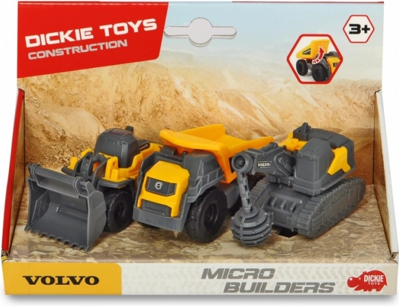 Set de 3 vehículos de construcción Volvo: Rodillo, Camión volquete y Excavadora