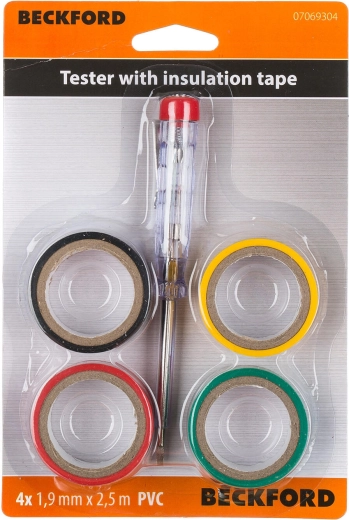 Comprobador de tensión y cintas aislantes – set de 4 uds
