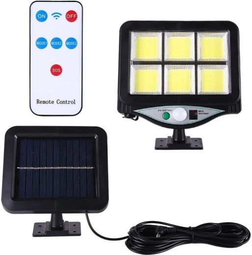 Lámpara LED solar con sensor de movimiento PIR y sensor crepuscular + control remoto