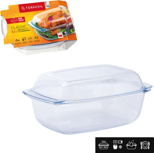 Fuente rectangular de vidrio resistente al calor para horno con tapa, 5,2 l