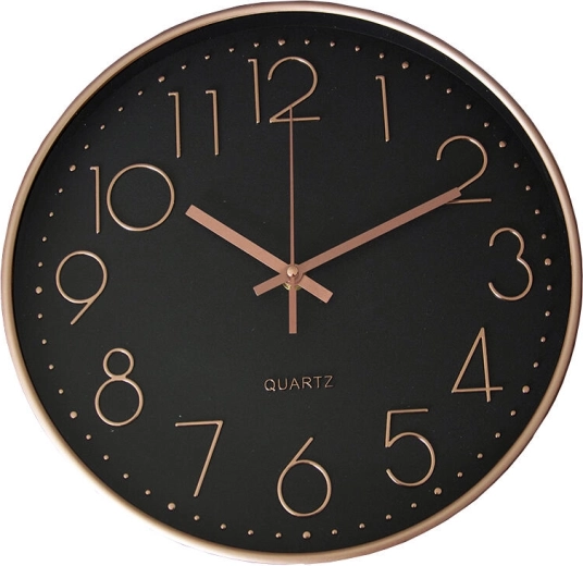 Reloj de pared de 30 cm con esfera 3D – marco oro rosa y fondo negro