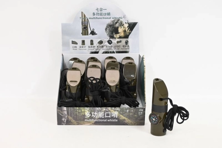 Silbato outdoor multifunción con linterna, brújula y termómetro