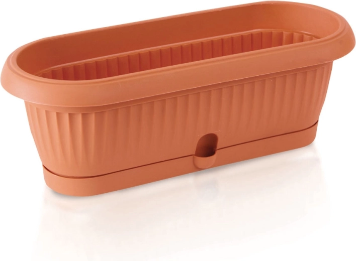 Jardinera de plástico Terra 26,5 cm con plato integrado – terracota